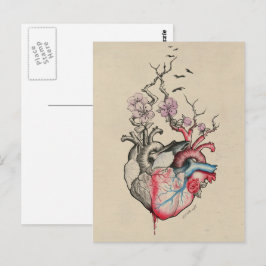 Cartão Postal Love art Surreal Anatomical hearts Flowers Vintage