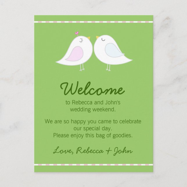 Cartão Postal Love Birds Wedding Welcome Card (Frente)