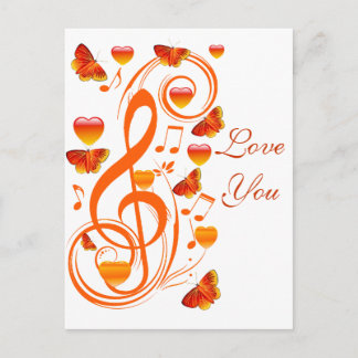 Cartão Postal Love & Butterflies, Music Notes_