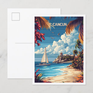 Cartão Postal Love Cancun Mexico Art Vintage Illustration Viagem