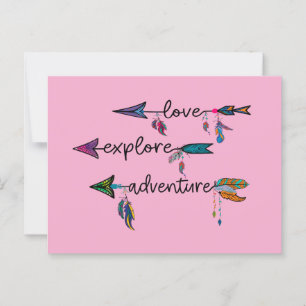 Cartão Postal Love Explore Adventure Arrow Tribal Boho Design