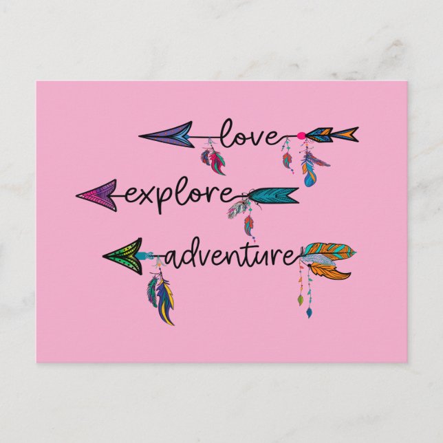 Cartão Postal Love Explore Adventure Arrow Tribal Boho Design (Frente)