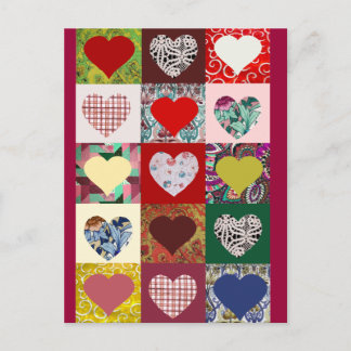 Cartão Postal Love Hearts Quilt