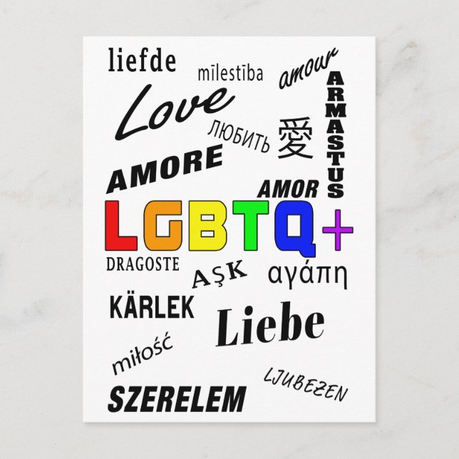 Cartão Postal Love in many languages | LGBTQ+ Pride Postkarte (Frente)