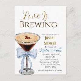 Cartão Postal Love is Brewing Blue Bridal Shower Invitation 