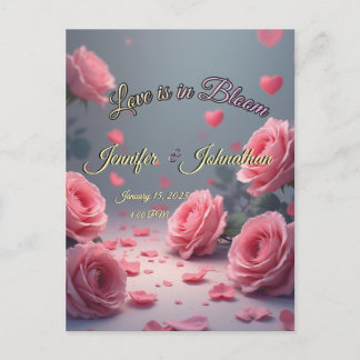 Cartão Postal Love is in Bloom Pink Roses Save the Date Wedding