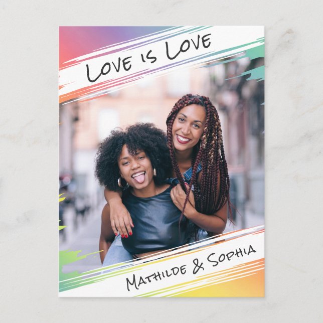 Cartão Postal Love is Love Modern Rainbow Adicionar sua foto e n (Frente)