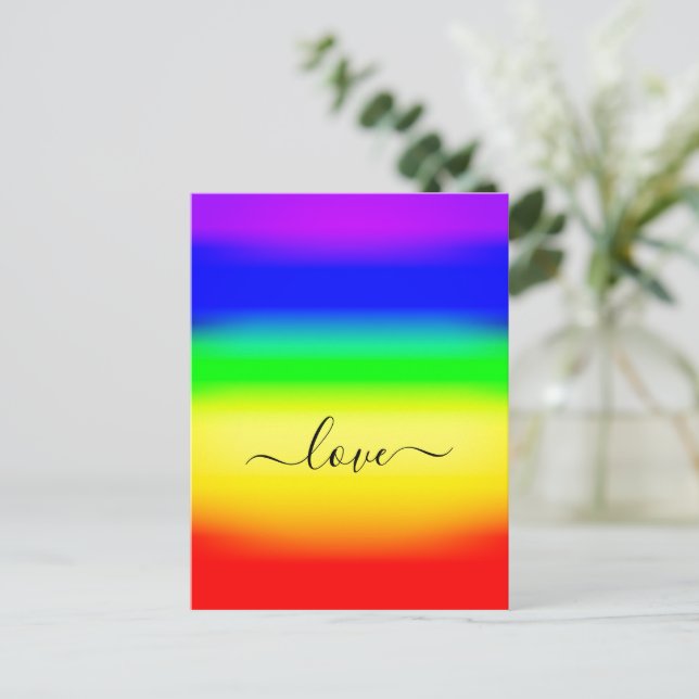 Cartão Postal Love LGBT Rainbow Pride Ombre Script Swash (Em pé/Frente)