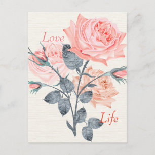 Cartão Postal Love Life Cream Floral Postcard Designer