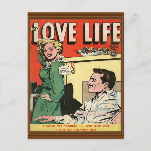 Cartão Postal Love Life Flirt Romance Comic Illustration Retro (Frente)