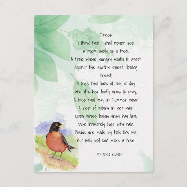 Cartão Postal Love Nature Inspirational Poem Trees Kilmer (Frente)