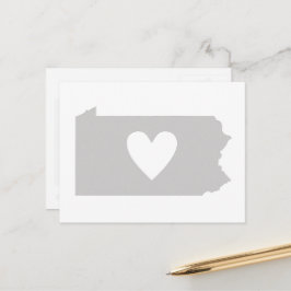 Cartão Postal Love Pensilvânia Cinza State Map Shape Adore Heart