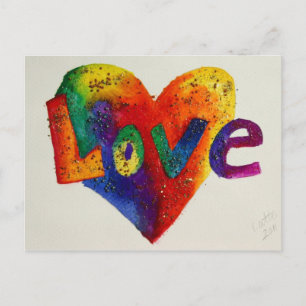 Cartão Postal Love Rainbow Glitter Heart Art Postcard