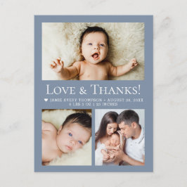 Cartão Postal Love & Thanks Dusty blue Baby Photo Collage birth