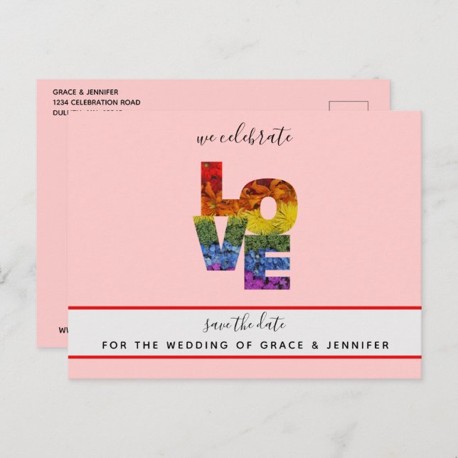 Cartão Postal LOVE Vermelho Tema Casamento Mesmo Sexo Salvar a D (Frente/Verso)