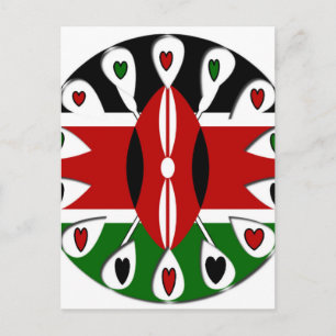 Cartão Postal Lovely Hearts Kenya: Flag Art Motif
