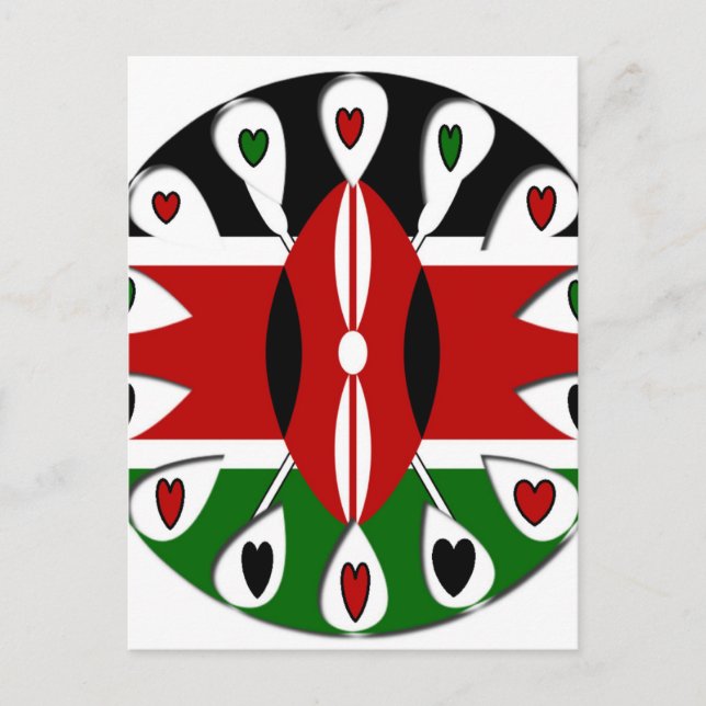 Cartão Postal Lovely Hearts Kenya: Flag Art Motif (Frente)