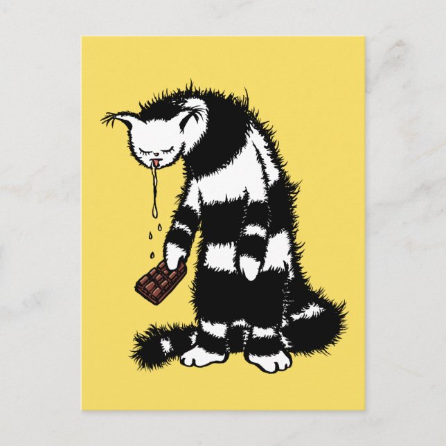 Cartão Postal Lover De Chocolate Engraçado - Gato De Gato De Gri (Frente)