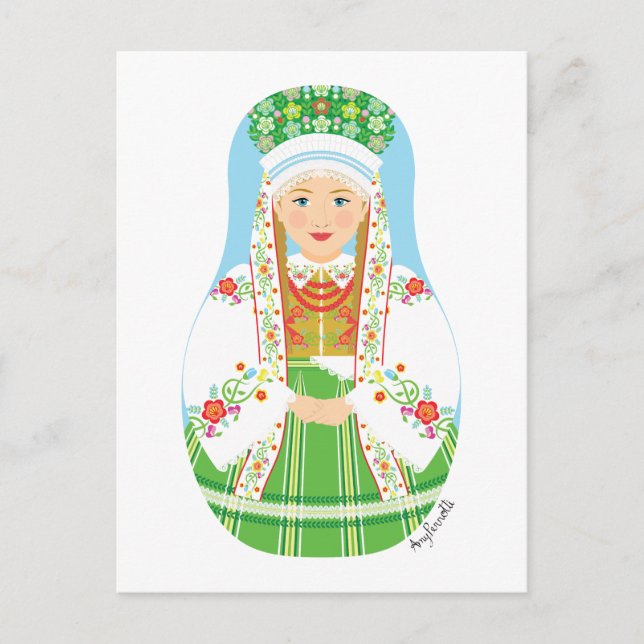 Cartão postal Łowicz Pole Bride Matryoshka (Frente)