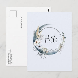 Cartão Postal Lua azul crescendo com flores brancas