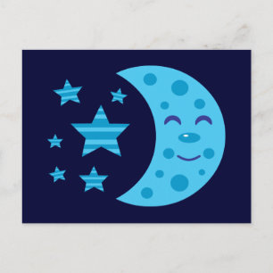 Cartão Postal Lua azul e estrelas riscadas