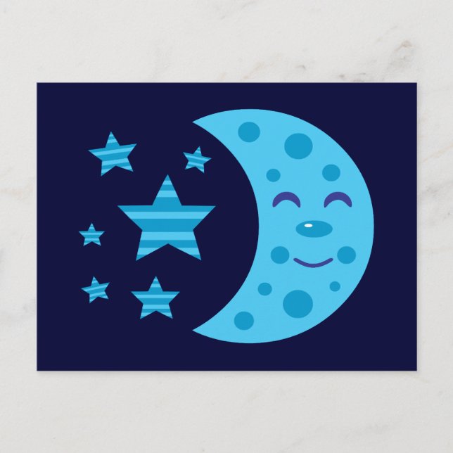 Cartão Postal Lua azul e estrelas riscadas (Frente)