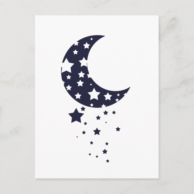 Cartão Postal Lua azul escura e silhueta de estrelas céu mágico (Frente)
