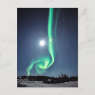 Cartão Postal Lua Cheia Com Aurora Yellowknife Canadá