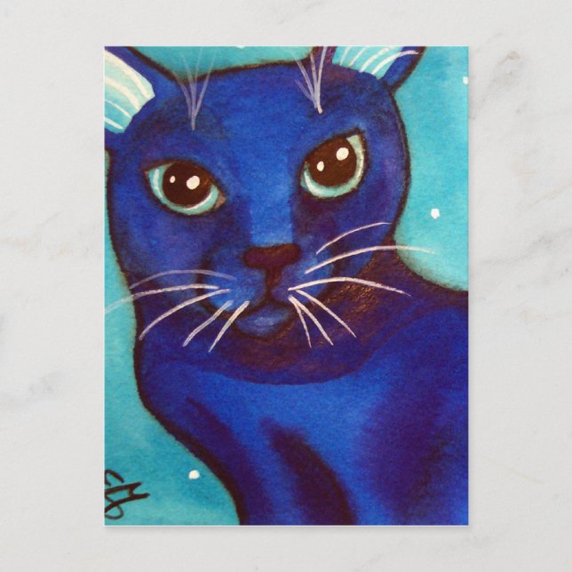 Cartão Postal Lua Cheia de Gato Azul (Frente)