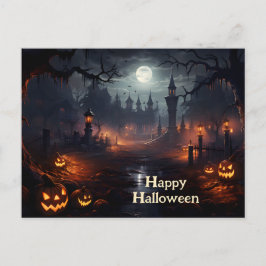 Cartão Postal Lua cheio, abóboras, noite de Halloween