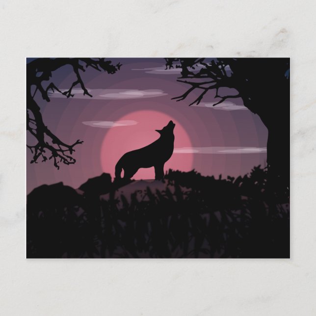 Cartão Postal Lua cheio de lobo (Frente)