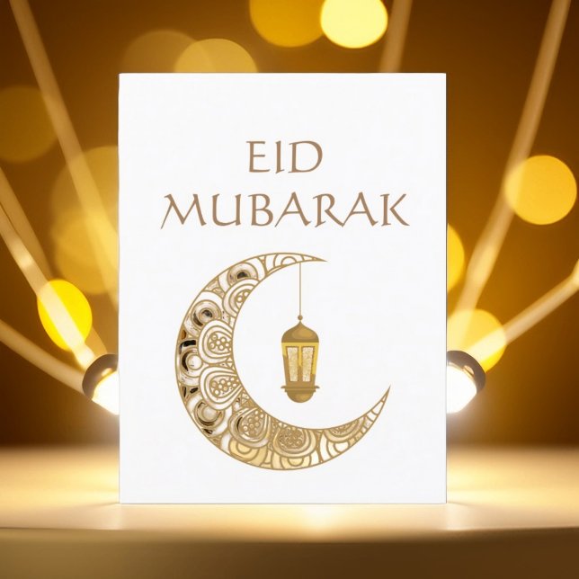 Cartão Postal Lua Crescente Dourada & Lanterna Eid Mubarak Islâm (Criador carregado)