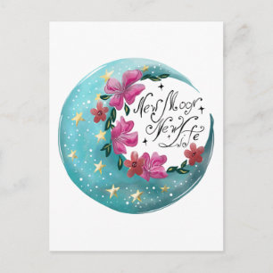 Cartão Postal Lua d'água com estrelas e flores