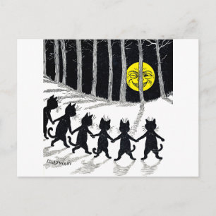 Cartão Postal Lua de cheio e Gatos, Louis Wain