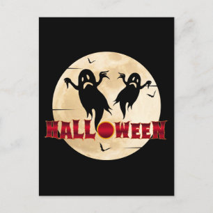 Cartão Postal Lua de Halloween Silhueta Fantasmas Morcegos