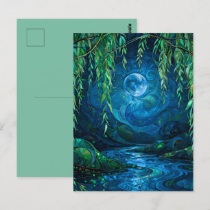 Cartão Postal Lua do Salgueiro Saille Rio Fluindo Noite Azul Ver