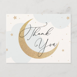 Cartão Postal Lua e estrelas Chá de fraldas azul Obrigado