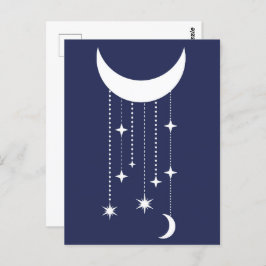 Cartão Postal Lua e estrelas miçangas de céu noturno roxas