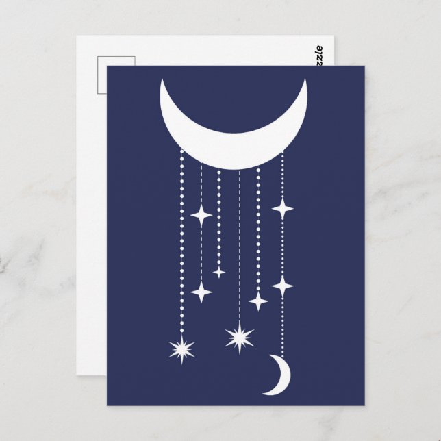 Cartão Postal Lua e estrelas miçangas de céu noturno roxas (Frente/Verso)