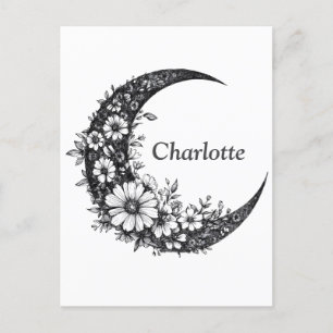 Cartão Postal Lua e Flores Arte com Nome Personalizável