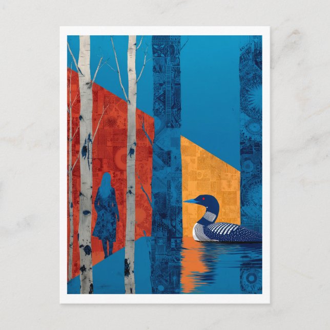 Cartão Postal Lua em uma floresta de pássaros, North Woods (Frente)