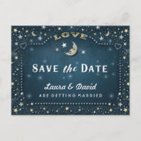 Cartão postal Lua & Estrelas Azul Turquesa Dourado