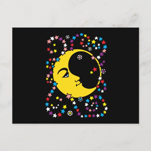 Cartão Postal Lua Estrelas Na Noite Escura (Frente)