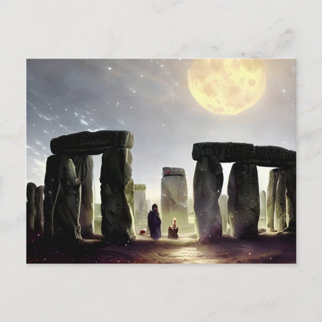 Cartão Postal Lua Sobre Arte Digital Stonehenge (Frente)