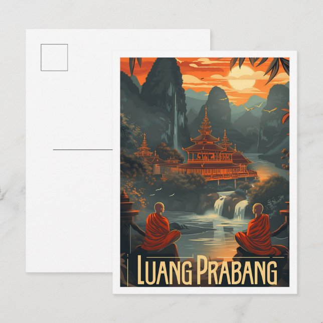 Cartão Postal Luang Prabang Laos Vintage Art Viagem (Frente/Verso)