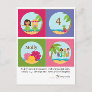Cartão Postal Luau Cupcake Toppers
