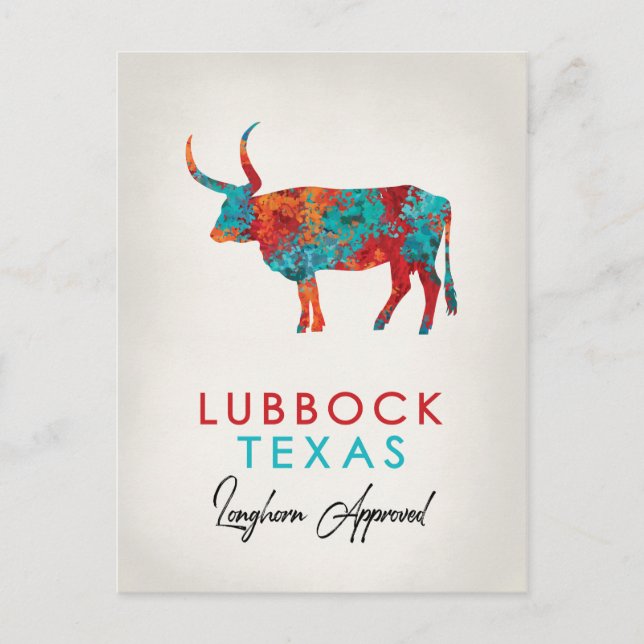 Cartão Postal Lubbock Texas Colorful Longhorn (Frente)