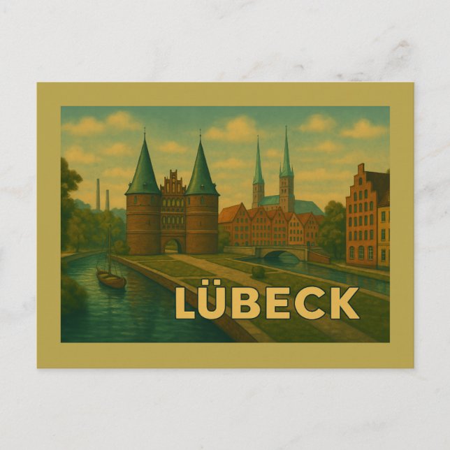 Cartão Postal Lübeck Alemanha Arte da Cidade (Frente)