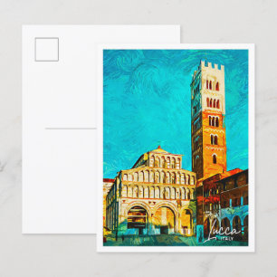 Cartão Postal Lucca Itália Lindo Pintura a Óleo Cidade