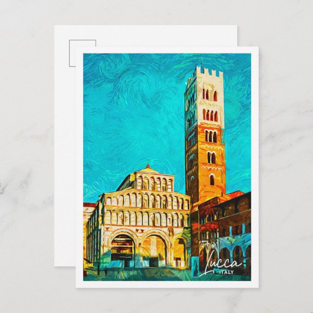 Cartão Postal Lucca Itália Lindo Pintura a Óleo Cidade (Frente/Verso)